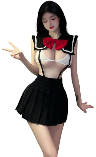 QNCLO Ropa interior de cosplay para mujer japonesa JK anime linda falda plisada uniforme escolar sexy (negro)