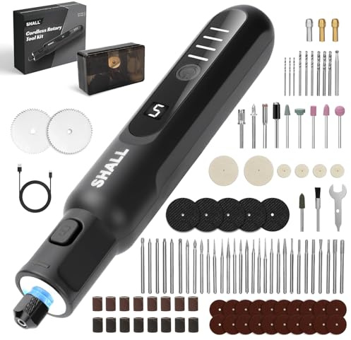SHALL Cordless Rotary Tool Kit, 3.7V Mini Rotary Tool with 5 Speed and 104 Accessories, Multi-Purpose Power Engraving Tool for Sanding, Cutting, Carving, Drilling, Polishing, DIY Crafts - Type-C