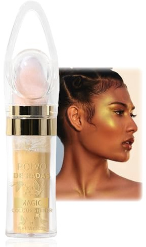 Highlighter Puder Stick, Wasserfest Gelb Fairy Glitzer Patting Powder mit Feiner Schimmer, Polvo De Hadas Highlighter Patting Stick für Gesicht/Haare/Körper, Glowy Body Glitter Hochglanz Make Up Puder