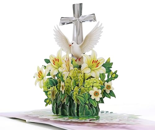 CUTPOPUP Sympathy religious, Carte de condoléances religieuses Pop-up 3D, avec pensées et prières, cartes vierges avec enveloppe (Lys avec croix) SD257FR1520