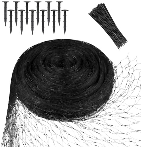 vsshe Garden Mesh Bird Netting, Black Gardening Net 4x5m, for Orchard Vegetable Garden Fish Pond Protection Net with Plastic Ground Nails and Cable Ties, Pond Netting Cover, Plant Nettings Protection