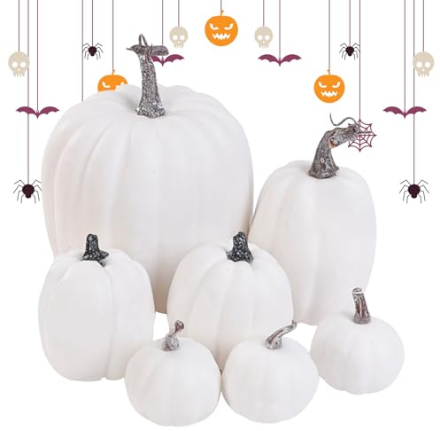 Bomefoi Calabazas Artificiales, Calabaza de de otoño de Espuma sintética, 7 Piezas de Suministros de para Interiores, hogar, Vacaciones, Fiestas, Bodas, Halloween, Acción de Gracias