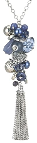 FULU AUTUMN Collier Argent Long pour Femme Sautoir avec Pendentif Perles et Franges Bijoux Fantaisie Cadeau pour Maman