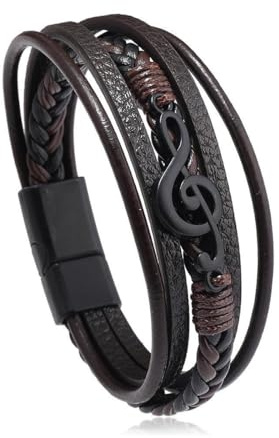 ACOLY Bracelet En Cuir, Note De Musique Noire Personnalisée, Tressé Multicouche, Symbole Musical, Bracelet Simple En Cuir Multicouche