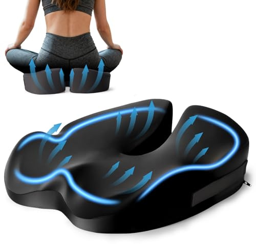 TEBOKHAD Cojin Silla Oficina, Cojín De Asiento Ergonómico De Espuma Memoria, Cojin Coxis Alivio del Dolor Cojin Silla para Silla De Oficina Y Hogar, Automóvil, Uso Diario