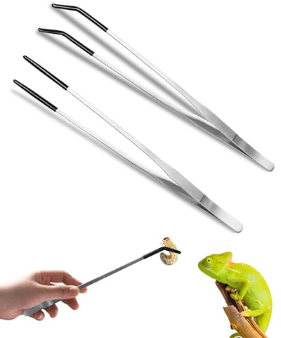 2 Stück 27cm Reptilien Futterpinzette Edelstahl Aquarium Pinzette Gerade und Gebogene Pinzette mit Gummispitze Extra Lange Fütterungspinzette für Reptilien,Wasserpflanzen und Aquarium