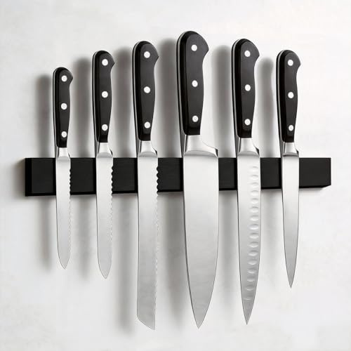 THMINS Magnetisk knivlist, 40 cm magnetisk knivhållare för väggen, för knivförvaring, verktygsstativ av metall för förvaring av köksredskap (svart)