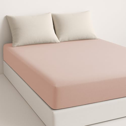 Sábana Bajera Ajustable Cama 105x190 cm - Ropa de Cama de Microfibra Suave - Altura 30 cm - Transpirable y Fácil de Lavar - Rosa Claro