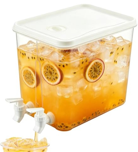 8L Fridge Drink Dispenser, Large Capacity Water Container with 2 Spigots, Leakproof Juice Dispenser, Refillable Refrigerator Cold Kettle for Office Camping Juice Drinks Cocktail