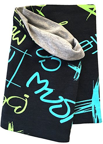 Wollhuhn Öko Leichter Jungen/Mädchen Jersey Schlupfschal/Halstuch/Loop Baumwolle Viele Motive Sommer/Übergangszeiten 20212030 (Cool Music Schwarz/Blau/Grün)