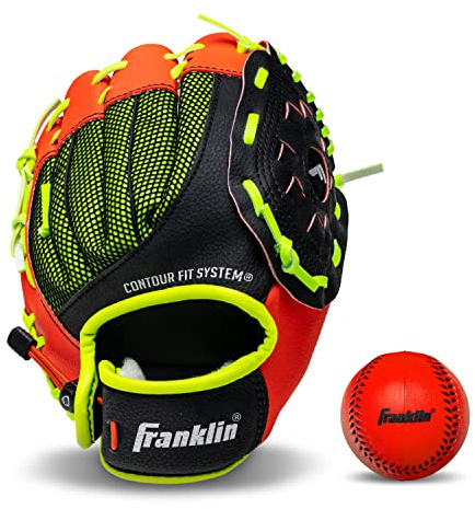Franklin Sports Baseballhandske för barn – NeoGrip pojkar + flickor ungdom Tball handske – småbarn teeball + basebollvante – höger hand kasta – röd – 23 cm