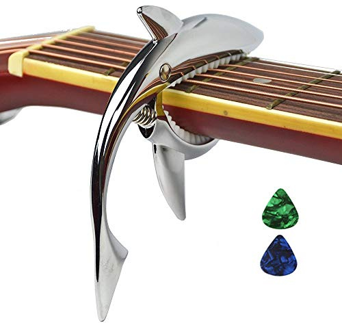 Imelod Guitarra de aleación de zinc Cejilla Shark Cejilla para guitarra acústica y eléctrica con buena sensación de la mano, sin traste y duradero(Plateado)