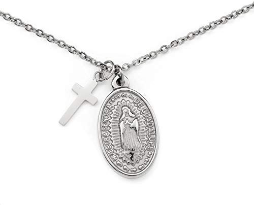 Heideman Halskette Alterum Damen - aus hochwertigem Edelstahl - gold silber rosegold farbend - Kette mit Madonna und Kreuz Anhänger für Frauen - 45cm lang mit Verlängerungskettchen