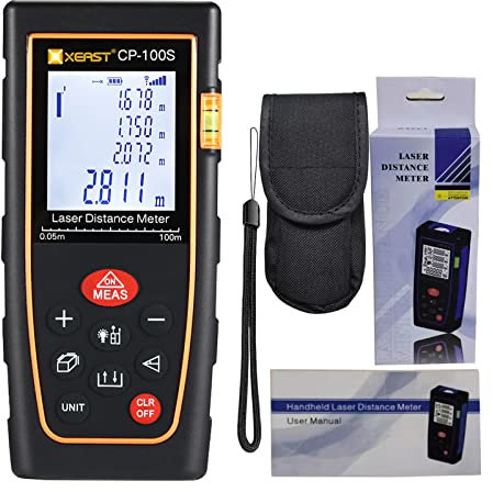 Medidor Láser 100m, CP100S Telemetro Laser con Precisión ±1mm, Sensor de Ángulo Electrónico, Niveles de Burbuja, Pitágoras, Altura, Medida de Área, LCD-Pantalla IP54 Medidor de Distancia Láser