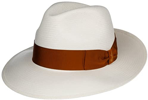 Borsalino Big Brim Bogart Panamahut Bogarthut Strohhut Hut Sommerhut Sonnenhut Panamastrohhut Damen/Herren - Made in Italy Panamastroh mit Ripsband, Ripsband Frühling-Sommer Sommer - 56 cm Natur-rost