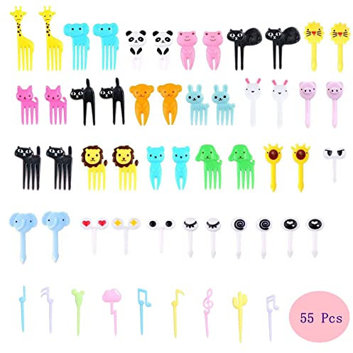 Forchette da Frutta per Bambini, Mini Stuzzicadenti Animato Plastica Bento Accessori Torte Dessert (Casuale) (55)
