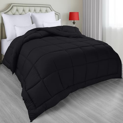 Utopia Bedding All Season Down Alternative Quilted King/Cal King täcke – täcke med hörnflikar – maskintvättbar – sängtäcke – svart, UB2185