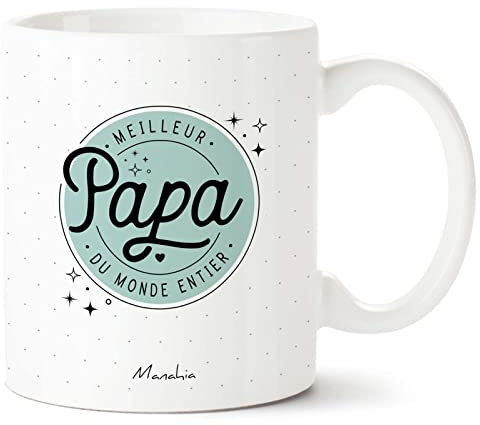 Manahia Mug Cadeau Papa Tasse Personnalisée - Meilleur Papa du monde entier - Avec Boite Kraft - 330 mL, Céramique - Imprimé en France - Noël, Anniversaire Papa - Fête des pères