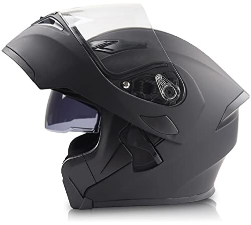 Casque de Moto modulaire Noir Mat approuvé Dot/ECE Adultes Hommes Femmes Casque intégral Double visière Pare-Soleil intérieur Casque de Motocross pour vélo de Rue,Transparent Lens,3XL