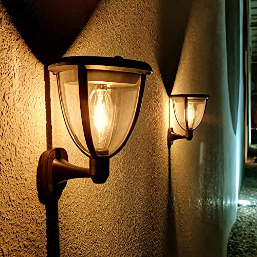 Lacasa Luce Solare LED Esterno, Lampada Solare 【2 Pezzi Versione Potente】 IP65 Impermeabile 2 Modalità di Lavoro Lampade da Parete Portico per Esterni Luci Solari per Giardino, Bianco Caldo 2700K