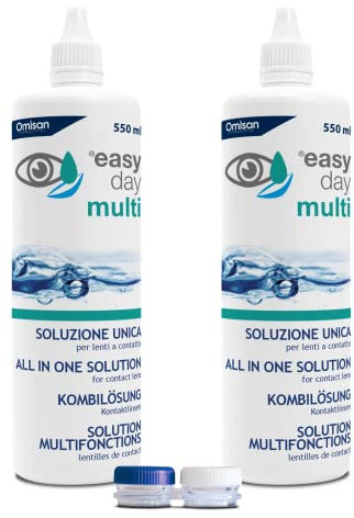Easy Day Multi Soluzione Unica Per Lenti A Contatto - Maxi formato, Bipack 2 x 550ml + Portalenti incluso