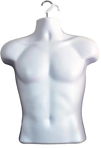 Display Guru Male Hanging Mannequin Half Body Form 3 Quarter Bust Shop Display (White)