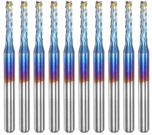 QUARKZMAN 10Stk Ende Fräsen CNC Fräser Bits 1/8 Schaft 2mm Blau Beschichtet Wolfram Karbid Fräsmaschine für PCB Acryl Holz Aluminum Metall