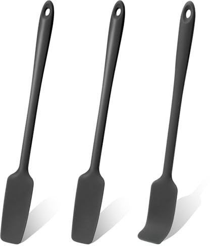 3 Pcs Small Spatulas Set Silicone Jar Spatulas with Long Handle Black Heat Resistant Non-Stick Mini Spatulas Jam Spreader Scraper Narrow Rubber Spatula for Baking and Cake Icing Kitchen Use