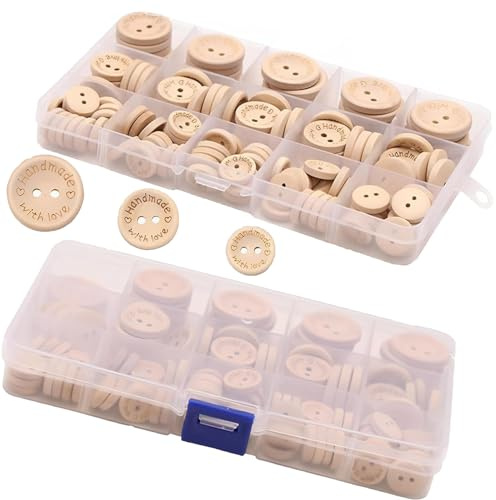 140Pcs Assorted Wooden Buttons for Crafting, Sewing & DIY Projects - Ideal for Baby Clothes, Cardigans & Mixed Uses