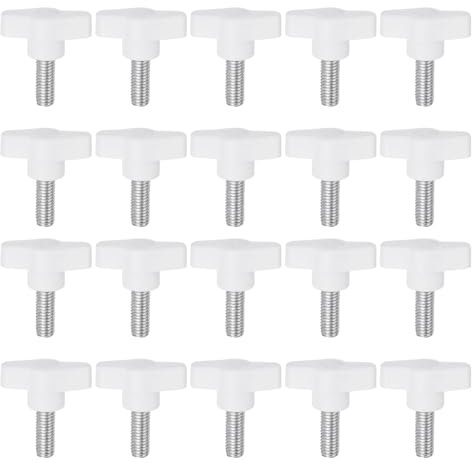 QUARKZMAN 20Pcs Vis de Serrage Étoile M8 x 20mm Boutons Mâles en Plastique Tee Stud Boutons T Poignées Filetées à Visser à la Main Serrage des Vis à Oreilles, Blanche