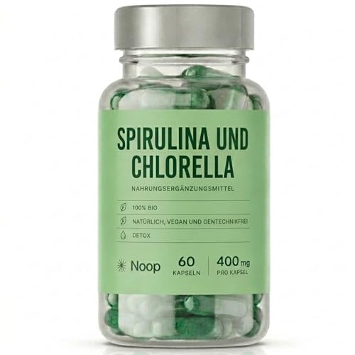 Noop Spirulina clorella – Premium Spirulina compresse, polvere e 60 capsule – Alta qualità, 100% privo di additivi, prodotte in Svezia – per persone attente alla salute, vegani