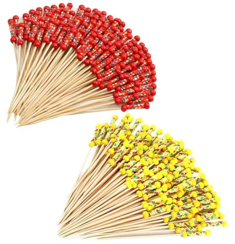 200 Pieces of 12Cm Double-Beaded Bamboo Sticks, Cocktail Sticks, Food Sticks, Party Food Selection, Red Cocktail Sticks, Finger Food Selection