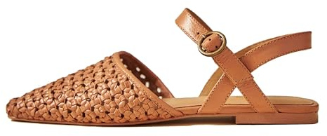 IBDPOSH Brown Woven Slingback Flats for Women Fashionable Square Toe Criss Cross Straps Buckle Closure Comfortable Breathable Casual Elegant Pull-on Sandals Shoes Size 6