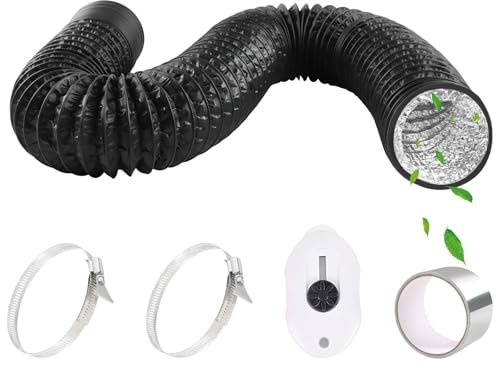 Tuyau D'évacuation D'air Flexible Ø 80mm 2,5m Tuyau de Ventilation en Aluminium avec Ruban Aluminium 50mm x 5m et 2 Colliers de Serrage pour Climatisation Déshumidificateur Sèche-linge - Noir
