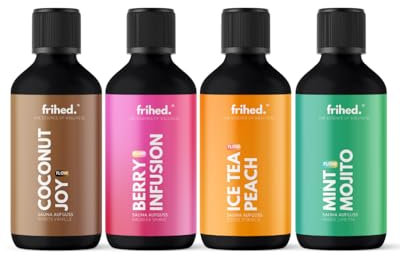 frihed.® Flow - Infusion pour sauna - Infusion pour tous les types de sauna - Parfum de sauna tendance - Huile de qualité supérieure - Idée cadeau - Lot de 4