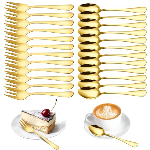 Tutamaz Set Oro 24 Pezzi Cucchiaini da Caffè e Forchettine da Dolce – Posate Piccole Eleganti in Acciaio Inox per Matrimonio, Compleanno, Natale – Resistenti e Lavabili in Lavastoviglie