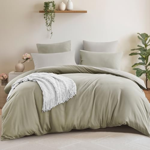 Aisbo Bettwäsche 220x240 3teilig Taupe Beige - Bettwäsche Sets 1 Bettbezug 220x240 cm + 2 Kissenbezüge 80x80 cm, ÖKO-TEX Wendebettwäsche Weich Mikrofaser mit Reißverschluss