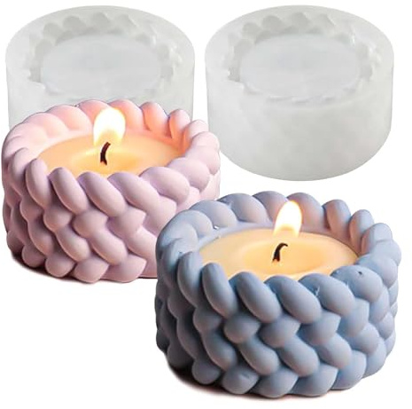 2 Piezas Silicona Molde Fundición Velas Hacer Molde Silicona Cuerda Cáñamo | Forma Redonda DIY Cemento Portavelas Herramientas Portavelas Hormigón para Decoración Hogar Fundir