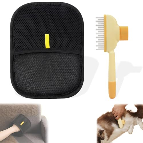YAYNO 2 Piezas Guantes Quitapelos para Mascotas y Cepillo Gato Peine Guantes de Eliminación Estática Reutilizables Cepillo para Perros y Gatos Cepillo Perros y Gatos Peine para Mascotas