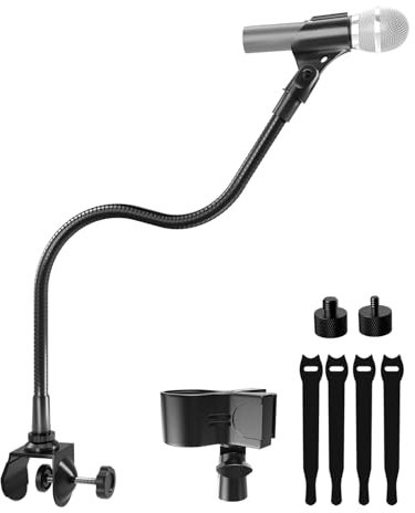 Etour 19-inch Gooseneck Microphone Stand, 360° Adjustable Mic Arm with 2 Mic Holders & Pole Stand Clamp & 5/8-3/8 and 5/8-1/4 Screw Adapters, Ideal for Podcasting, Podium and Piano/Drum Recording
