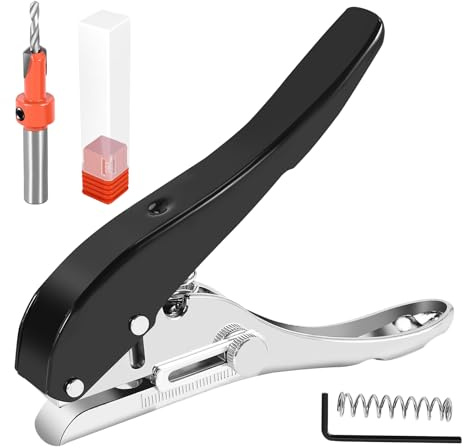 Jemcgrl 2 PièCes Outil de Travail Du Bois Pince Carte Trou PoinçOn Ensemble Couvercle à Vis Papier avec Fraise Foret 3.2Mm Position RéGlable