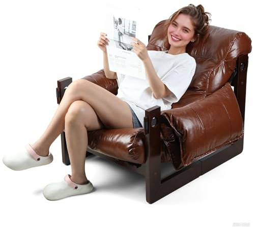 COZYDEN Poltrona Club con Cuscino Rimovibile, Poltrona Ergonomica in Velluto e Legno Massello per Soggiorno, Design Retrò Imbottito, Comoda e Resistente fino a 150 kg, Facile Montaggio (Marrone)