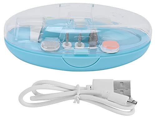 Lima de uñas para bebés Cortauñas eléctrico Cortaúñas para niños pequeños Esmalte de ajuste rápido seguro para bebés Adultos Material ABS ecológico 13 cm Tamaño 6 cabezales de (Azul claro)