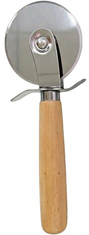 Pizzaskärare, pizzakniv, rostfritt stål, pizzaskärare, vass, trähandtag, rullskärning, kan användas för att skära pizza, deg, smörgåsar, kakor