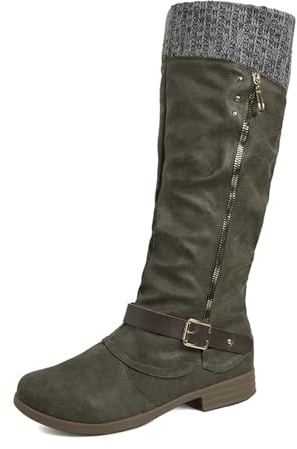 Generisch 2026 Botas de punto de tacón de bloque de media altura con cremallera lateral cómodas, cálidas, para invierno, a la moda, suela duradera para deslizarse, verde, 40 EU