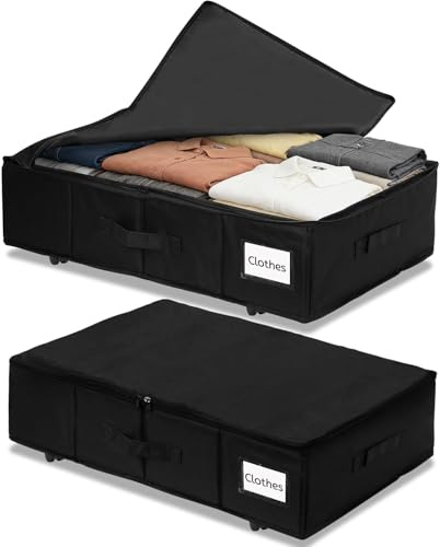 2 stycken undersängsbyrå med hjul 360° rotation, förvaringslåda för undersäng med transparent lock, snabb montering sänglåda förvaring med 3 handtag för täcken, kläder, skor (B)