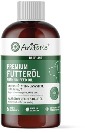 AniForte Barf Futteröl für Hunde 500ml– Natürliches, kaltgepresstes Premium Barf Öl, ideale Mischung reich an Omega 3 & Omega 6, artgerechter & ausgewogener Barf Zusatz