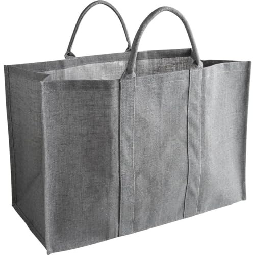 AUBRY GASPARD - Sac à Bûches en Jute Gris - Intérieur Enduit - L 60 x H 40 x P 30 cm - Poignées Renforcées - Contenance 72 L - Charge Max 50 kg - Lavable et Anti-poussière - Multiusage et