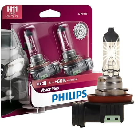 Philips Automotive Lighting H11 VisionPlus Deluxe Upgrade Automotive Replacement Headlight Bulb, for High Beam, Low Beam, and Fog Positions (Pack of 2)