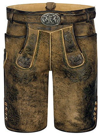 Almbock Lederhose - Lederhose Herren Tracht Wildbock (100% Wildleder) - Kurze Lederhose Herren braun Used in Gr. 46